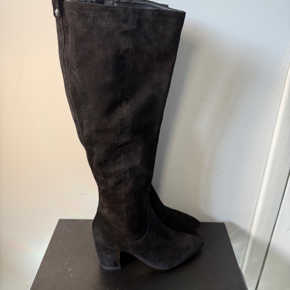 Sam Edelman Black Suede Knee High Block Heel Pointed Toe Thora Boots Womens 6